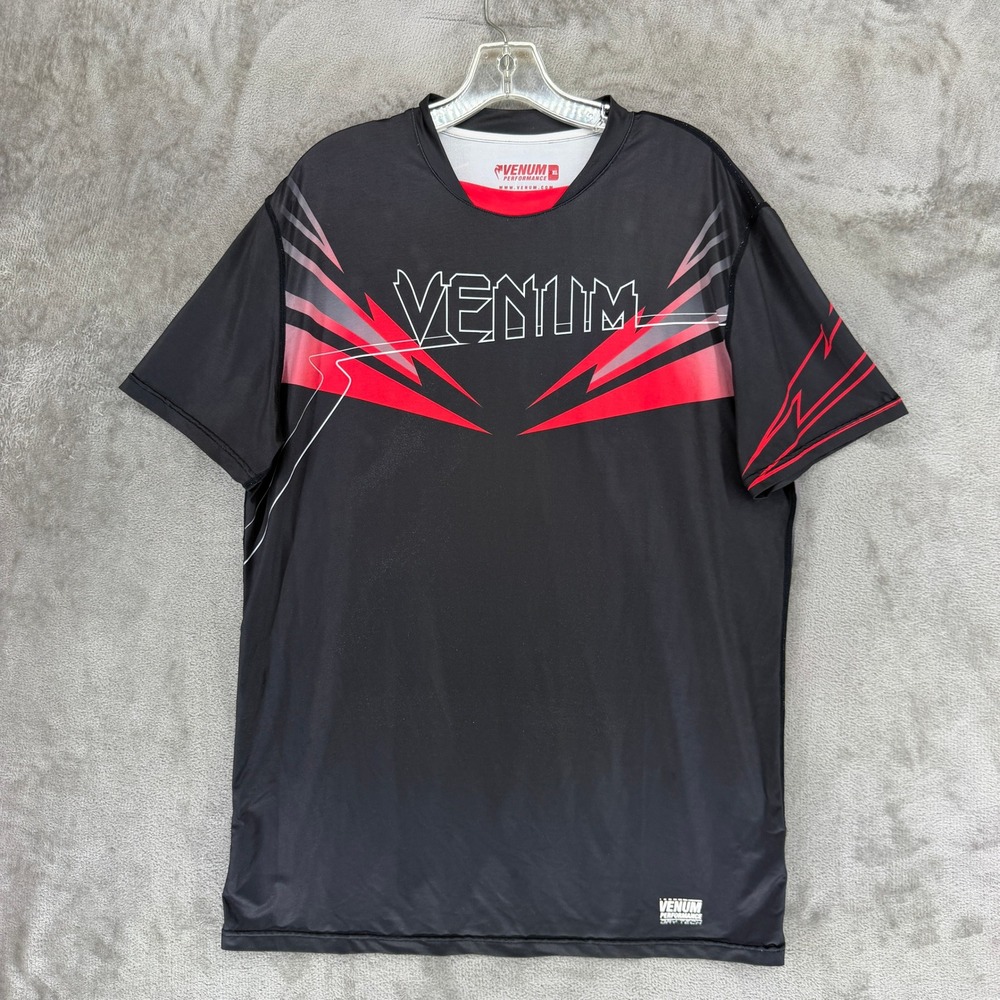 Venum T-Shirt Mens XL Dry Tech Black Red Graphic MMA Performance EUC